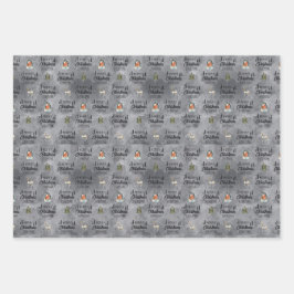 Cadeauverpakking Set van 3 Waterverven Kerstmis Va Inpakpapier Vel