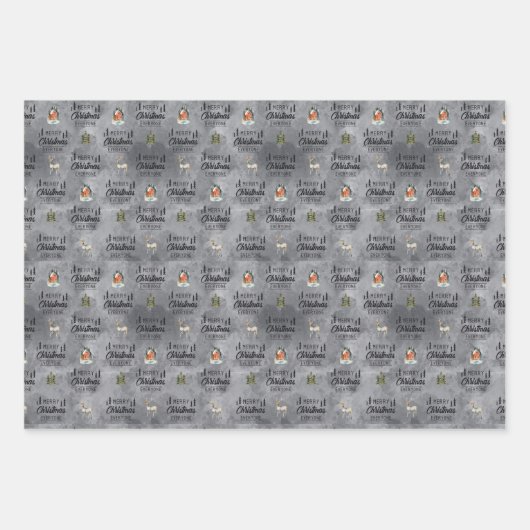 Cadeauverpakking Set van 3 Waterverven Kerstmis Va Inpakpapier Vel (Voorkant 2)