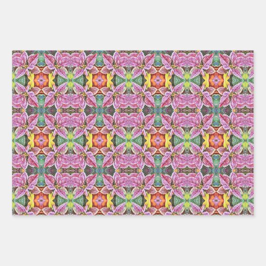 Cadeauverpakking SG Rood & Roze Poinsettias Inpakpapier Vel (Voorkant 2)