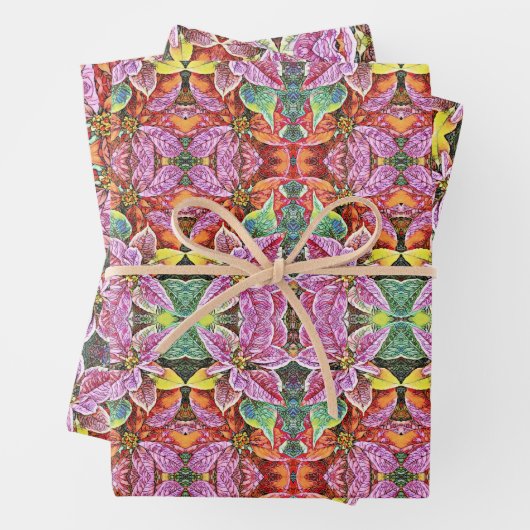 Cadeauverpakking SG Rood & Roze Poinsettias Inpakpapier Vel (In situ)