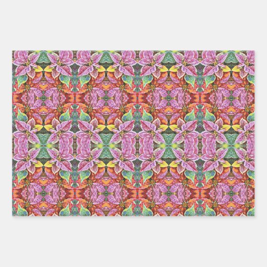 Cadeauverpakking SG Rood & Roze Poinsettias Inpakpapier Vel (Voorkant)