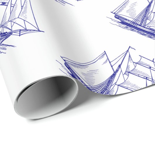 cadeauverpakking Verpakking papier Blauwe zeilboot (Rol Hoek)