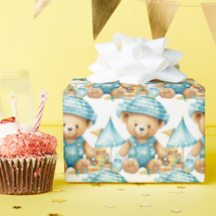 Cadeauverpakkings papier blauwe peuter teddybeer