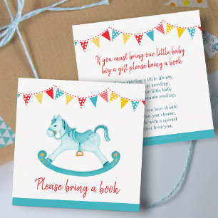 Cadeauverzoekkaartjes voor babyfeest met schommelp informatiekaartje