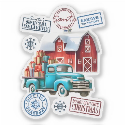 Cadeauwagen in de buurt van Santa's Workshop Sticker (Voorkant)