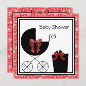 Cadeauwagen Rood & Zwart Baby Douche Uitnodigingen (Voorkant / Achterkant)