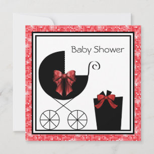 Cadeauwagen Rood & Zwart Baby Douche Uitnodigingen