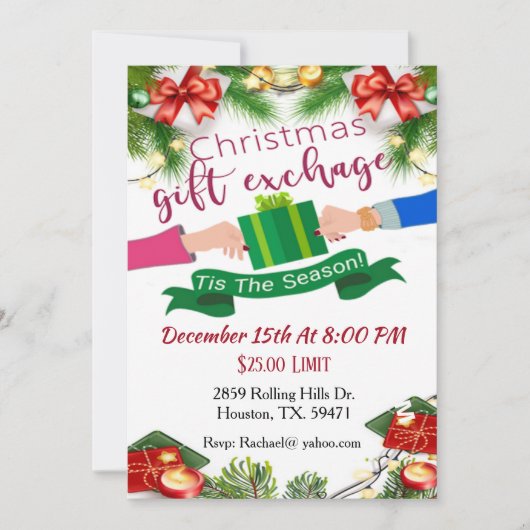 Cadeauwisseling Dit Het Seizoen Kerstmis Uitnodigi Kaart (Voorkant)