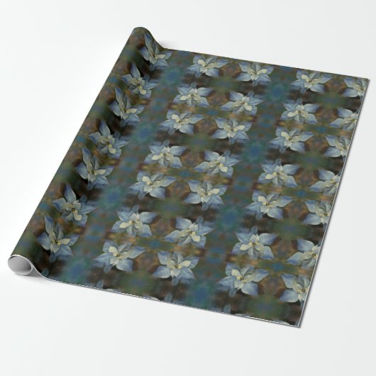 Cadeauwrap Roll Blue Poinsettia Cadeaupapier (Uitgerold)