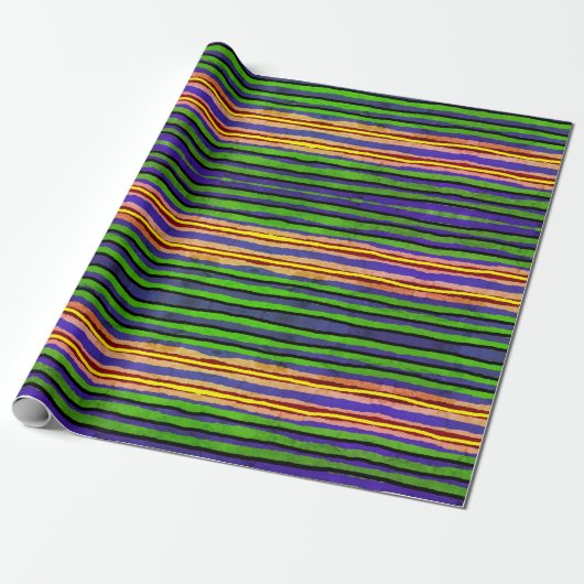 Cadeauwrap Roll Groen, Rood, Gele Strepen Cadeaupapier (Uitgerold)