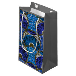 Cadeauzak, blauwe Wax African met grijze achtergro Klein Cadeauzakje
