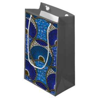 Cadeauzak, blauwe Wax African met grijze achtergro Klein Cadeauzakje