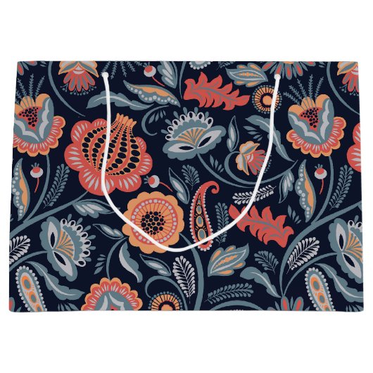 Cadeauzak - Boho Bold Bloemen Blauw Groot Cadeauzakje (Voorkant)