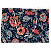 Cadeauzak - Boho Bold Bloemen Blauw Groot Cadeauzakje (Achterkant)