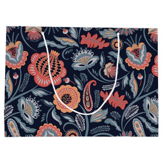 Cadeauzak - Boho Bold Bloemen Blauw Groot Cadeauzakje (Achterkant)