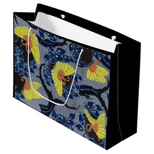 CADEAUZAK CHINEES VLINDERPATROON BLAUW EN ZWART GROOT CADEAUZAKJE (Voorkant Gekanteld)