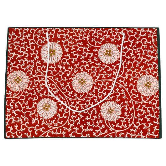 CADEAUZAK CHINESE BLOEMENPRINT IN ROOD EN WIT GROOT CADEAUZAKJE (Voorkant)