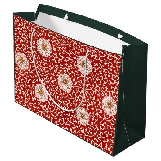 CADEAUZAK CHINESE BLOEMENPRINT IN ROOD EN WIT GROOT CADEAUZAKJE (Achterkant Gekanteld)