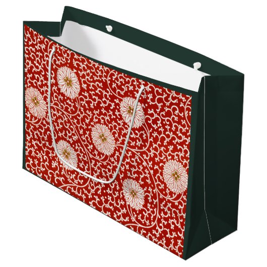 CADEAUZAK CHINESE BLOEMENPRINT IN ROOD EN WIT GROOT CADEAUZAKJE (Voorkant Gekanteld)