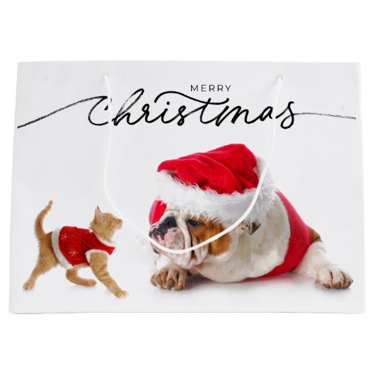 CADEAUZAK KERST BULLDOG MET SINAASAPPEL TABBY GROOT CADEAUZAKJE (Voorkant)