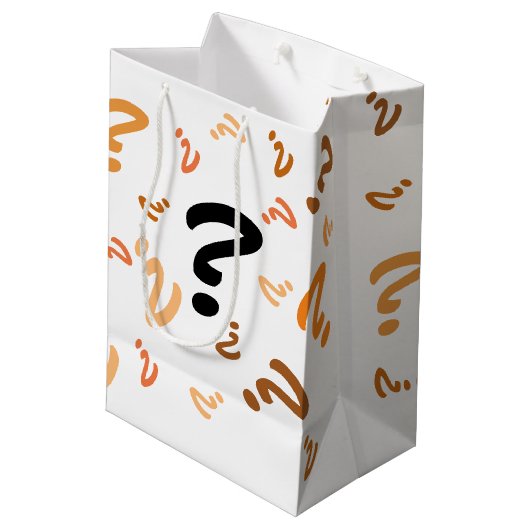 Cadeauzak - Oranje vraagtekens Medium Cadeauzakje (Achterkant Gekanteld)