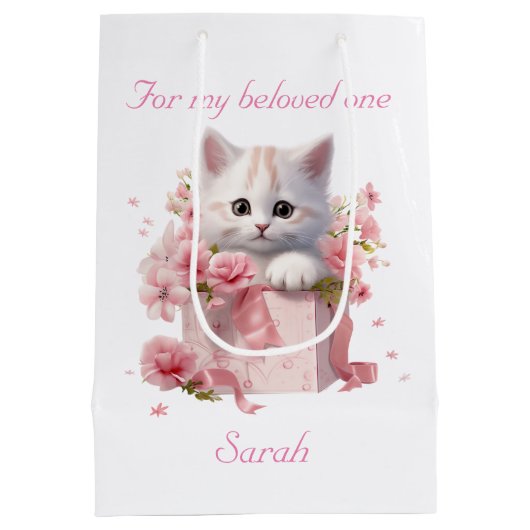 Cadeauzak voor kattenliefhebbers Custom Name Schat Medium Cadeauzakje (Achterkant)