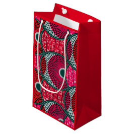 Cadeauzak, Wax Africain Fushia met rode achtergron Klein Cadeauzakje