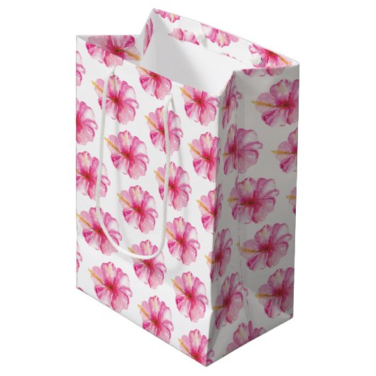 Cadeauzakjes Tropische Waterverf Hibiscus Flowers Medium Cadeauzakje (Voorkant Gekanteld)