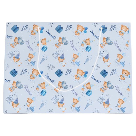 Cadeauzakken baby shower lichtblauw groot cadeauzakje (Voorkant)