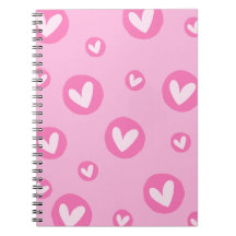 Caderno de Espiral com Padrão de Corações Rosa