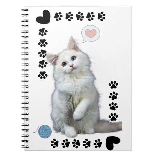 Caderno Espial com Foto Gatinho Branco Notitieboek (Voorkant)