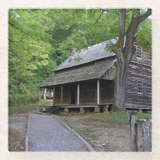Cades Cove Cabin Glazen Onderzetter (Voorkant)
