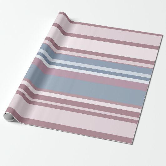 Cadet Grey and Desaturated Rose Stripes Cadeaupapier (Uitgerold)