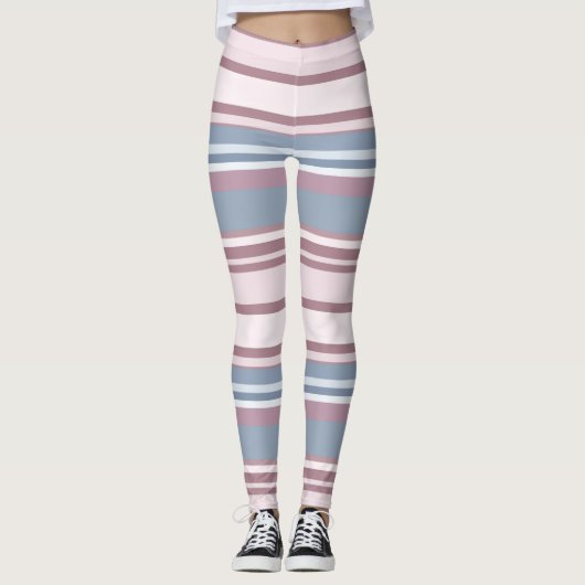 Cadet Grey and Desaturated Rose Stripes Leggings (Voorkant)