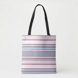 Cadet Grey and Desaturated Rose Stripes Tote Bag
