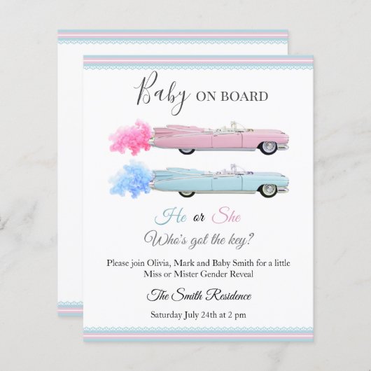 Cadillac Car Baby on Board gender nodigt uit (Voorkant / Achterkant)