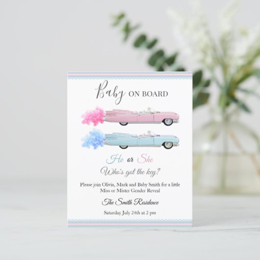 Cadillac Car Baby on Board gender nodigt uit (Staand voorkant)