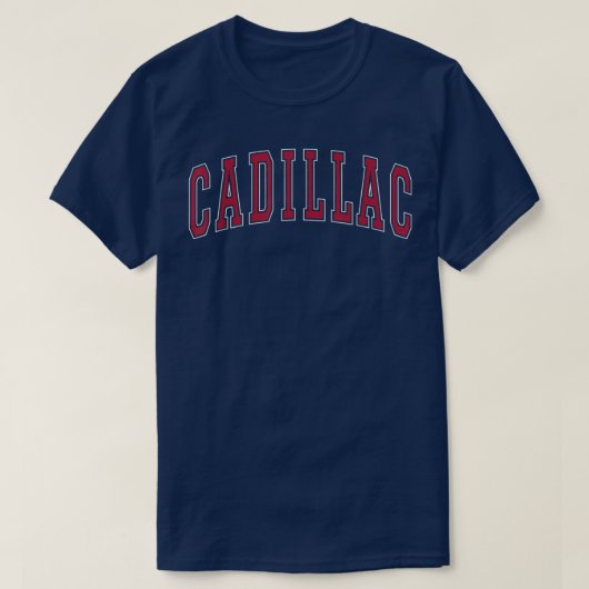 Cadillac Michigan Souvenir College Style Red Text T-shirt (Design voorkant)