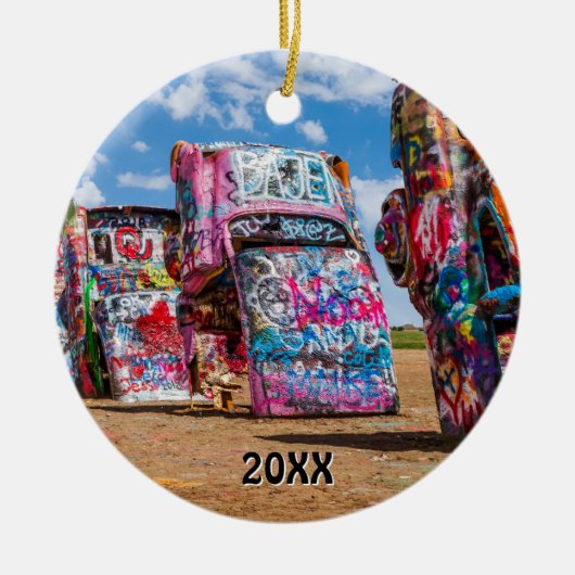 Cadillac Ranch, Amarillo, Texas Keramisch Ornament (Voorkant)
