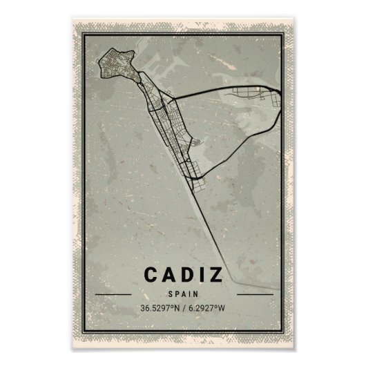 Cadiz map print poster canvas | Spain (Voorkant)