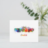 Cadiz skyline in watercolor briefkaart (Staand voorkant)