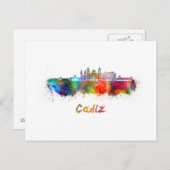Cadiz skyline in watercolor briefkaart (Voorkant / Achterkant)