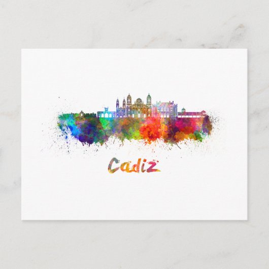Cadiz skyline in watercolor briefkaart (Voorkant)