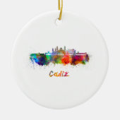 Cadiz skyline in watercolor keramisch ornament (Voorkant)