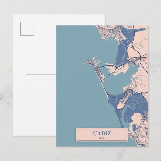 Cadiz Spain Breezy City Map Travel Briefkaart (Voorkant / Achterkant)