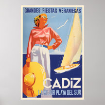 Cadiz Spain Travel Poster Vintage Andalusia Wall