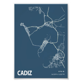 Cadiz - Spanje Blueprint City Map Foto Afdruk