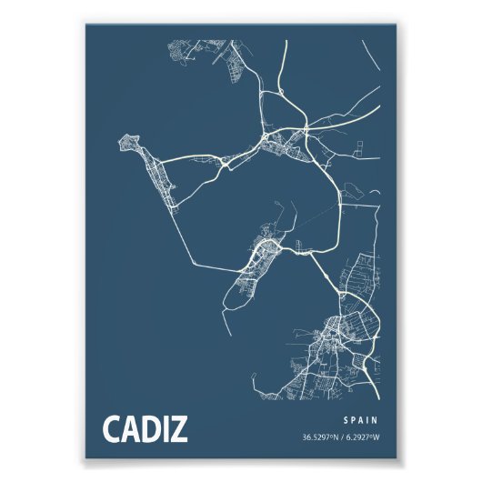 Cadiz - Spanje Blueprint City Map Foto Afdruk (Voorkant)