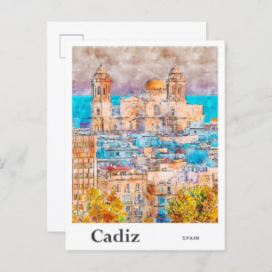 Cádiz Spanje Reizen Waterverf Hand getekend Briefkaart