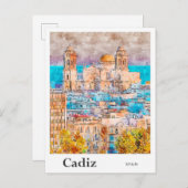 Cádiz Spanje Reizen Waterverf Hand getekend Briefkaart (Voorkant / Achterkant)